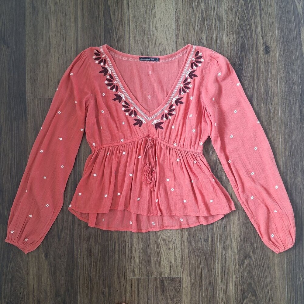 💙 Abercrombie & Fitch Boho Size S/M Lightweight Blouse Cotton Blend Cottage Cor